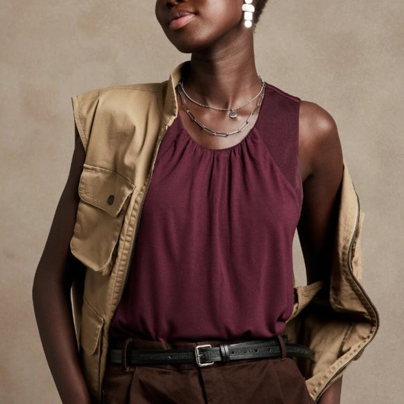 BANANA REPUBLIC Women's MIXED MEDIA TOP Size, XS, Color Pinot Noir - Picture 1 of 6